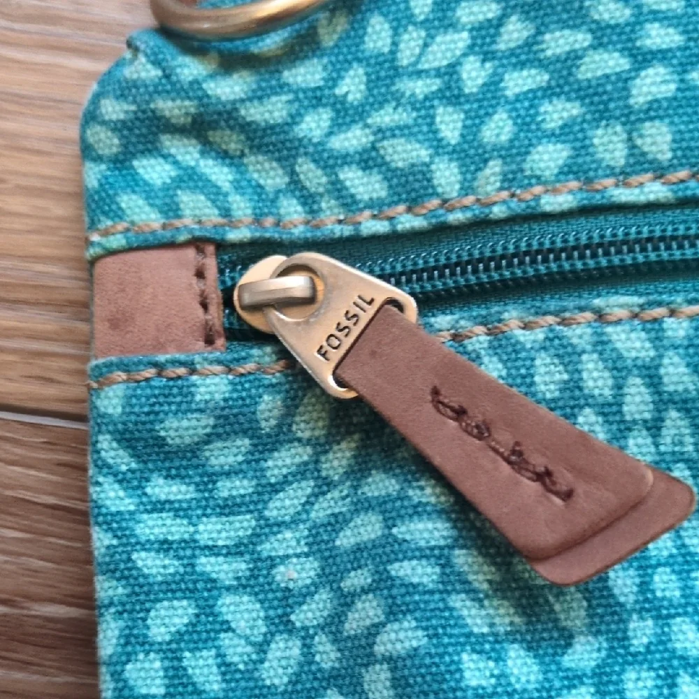 Fossil Key Per Large Coated Canvas Tote Bag‎ Shoulder Purse w/ Matching Pouch
